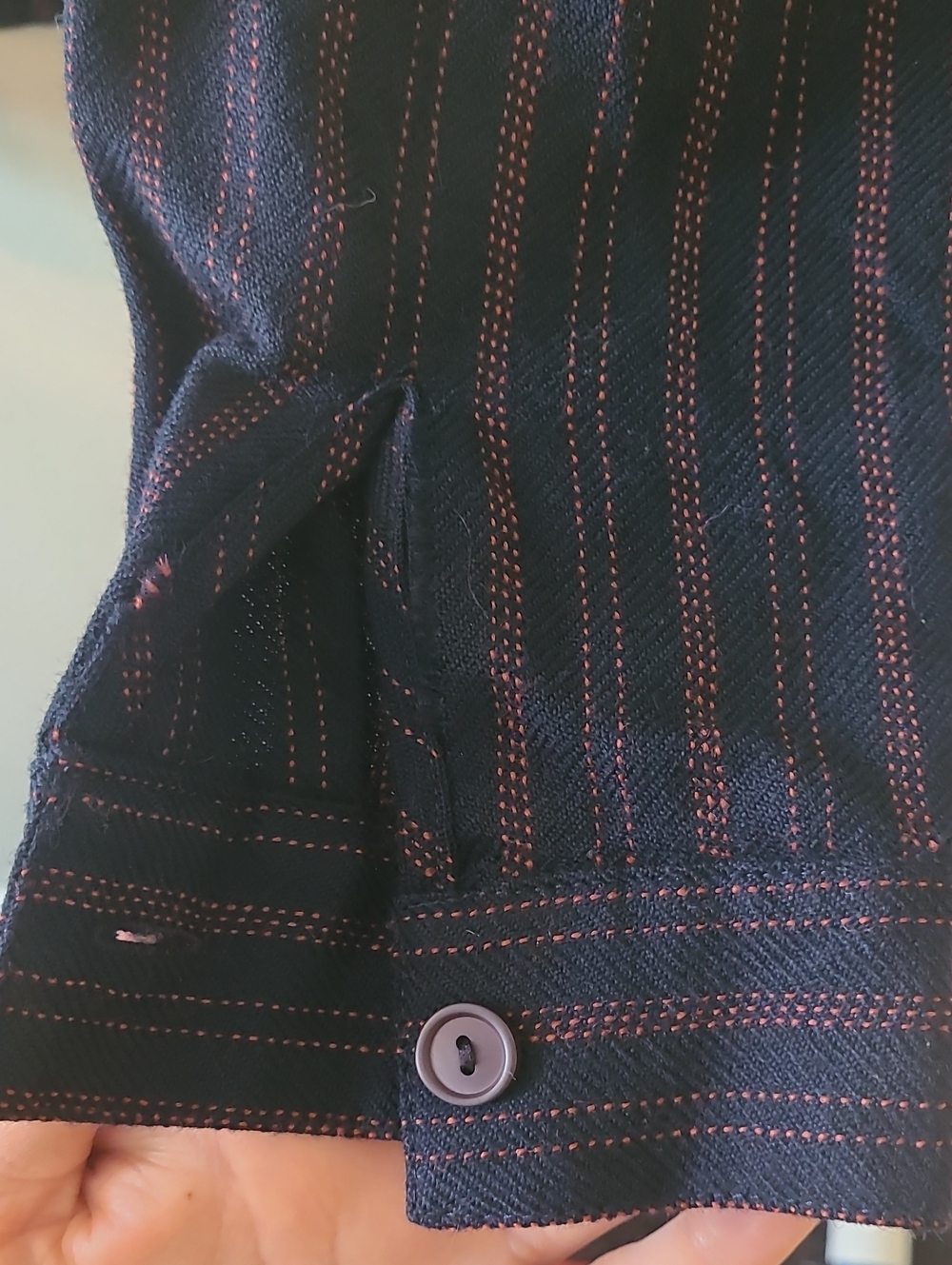 Button-Up Shirt in Navy with Subtle Stripe - Picture 4 of 5
